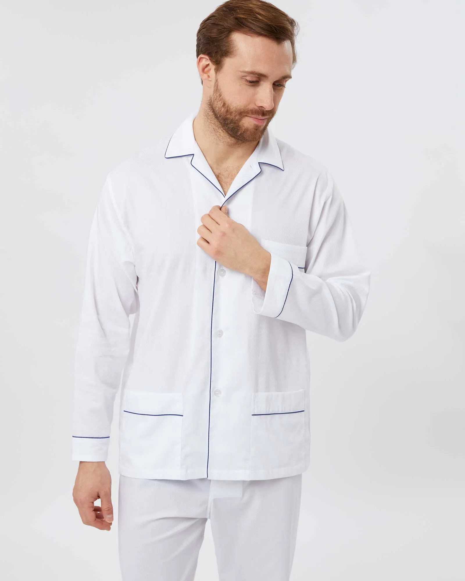 Men's Jacquard Cotton Pajamas - White
