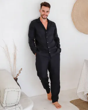 Men's linen pajama set VIGO in Black