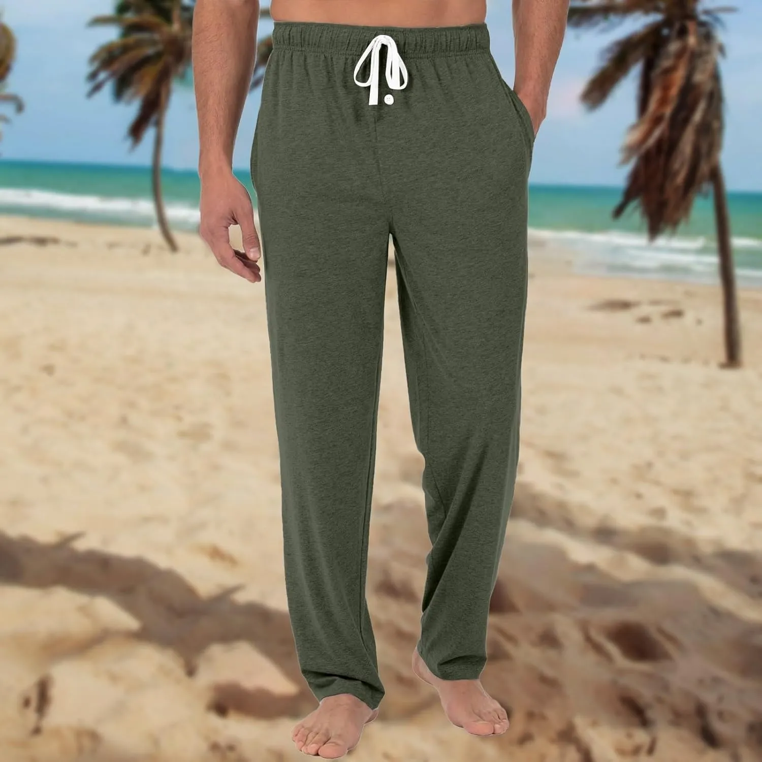 Men's Pajama Bottoms Cotton Comfy Drawstring Waist Sleep Lounge Pants with Pockets Loose Fit Pajama Pants