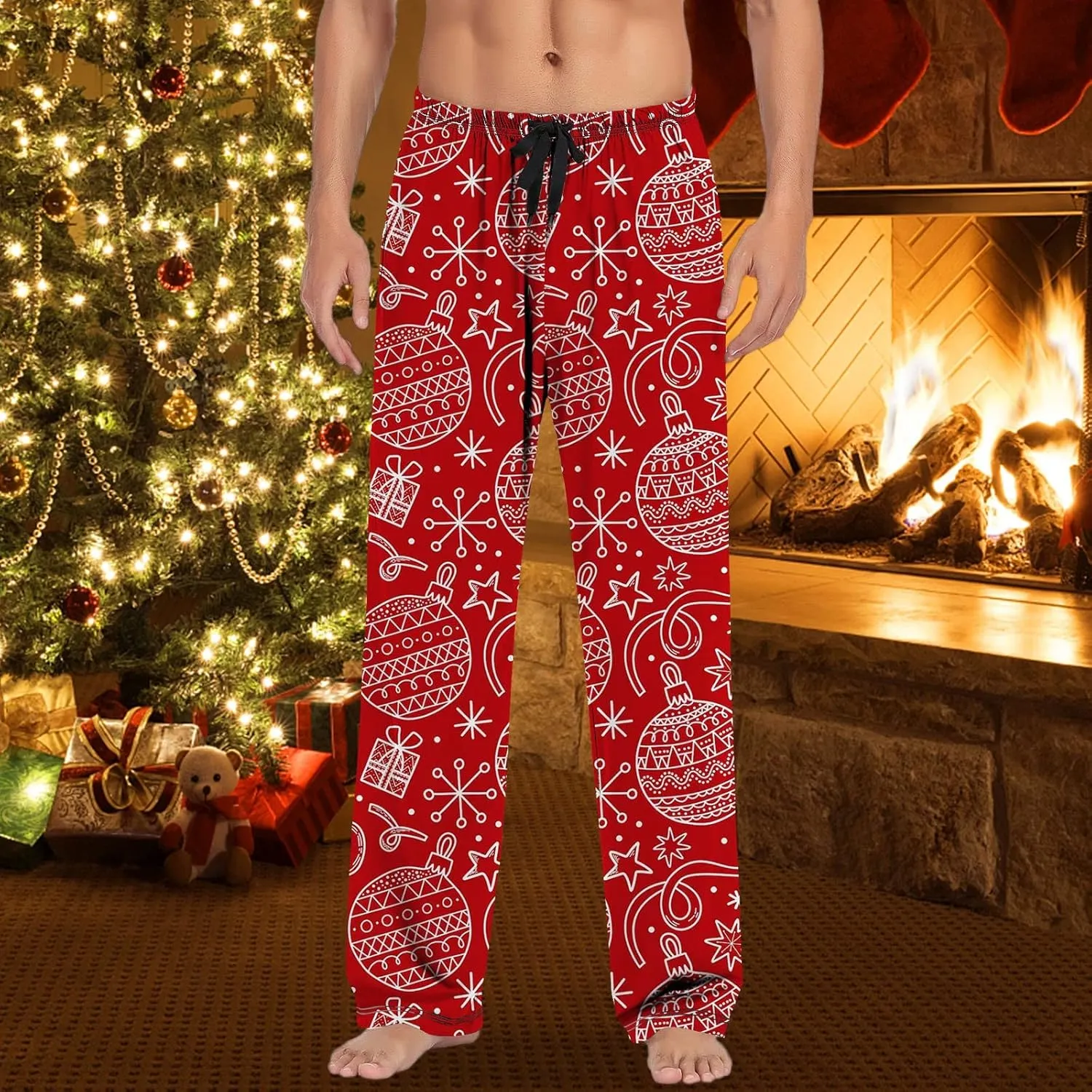 Mens Pajama Bottoms Pants with Drawstring and Pockets Lounge Pants Men Couples Christmas Pajamas Mens Pj Family