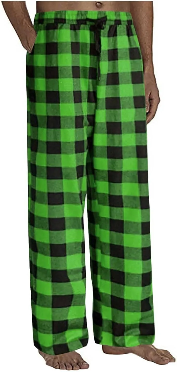 Mens Pajama Pants 2024 Mens Heavyweight Flannel Plaid Pajama Pants Cotton Sleep Lounge Pant Purple Pajama Pants