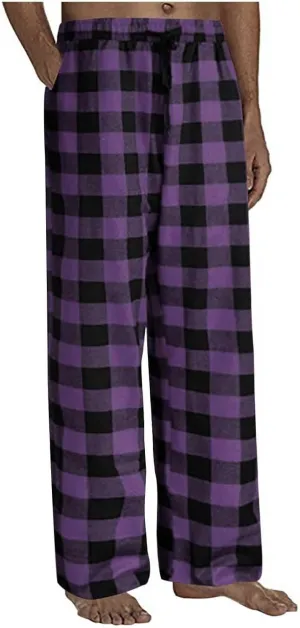 Mens Pajama Pants 2024 Mens Heavyweight Flannel Plaid Pajama Pants Cotton Sleep Lounge Pant Purple Pajama Pants