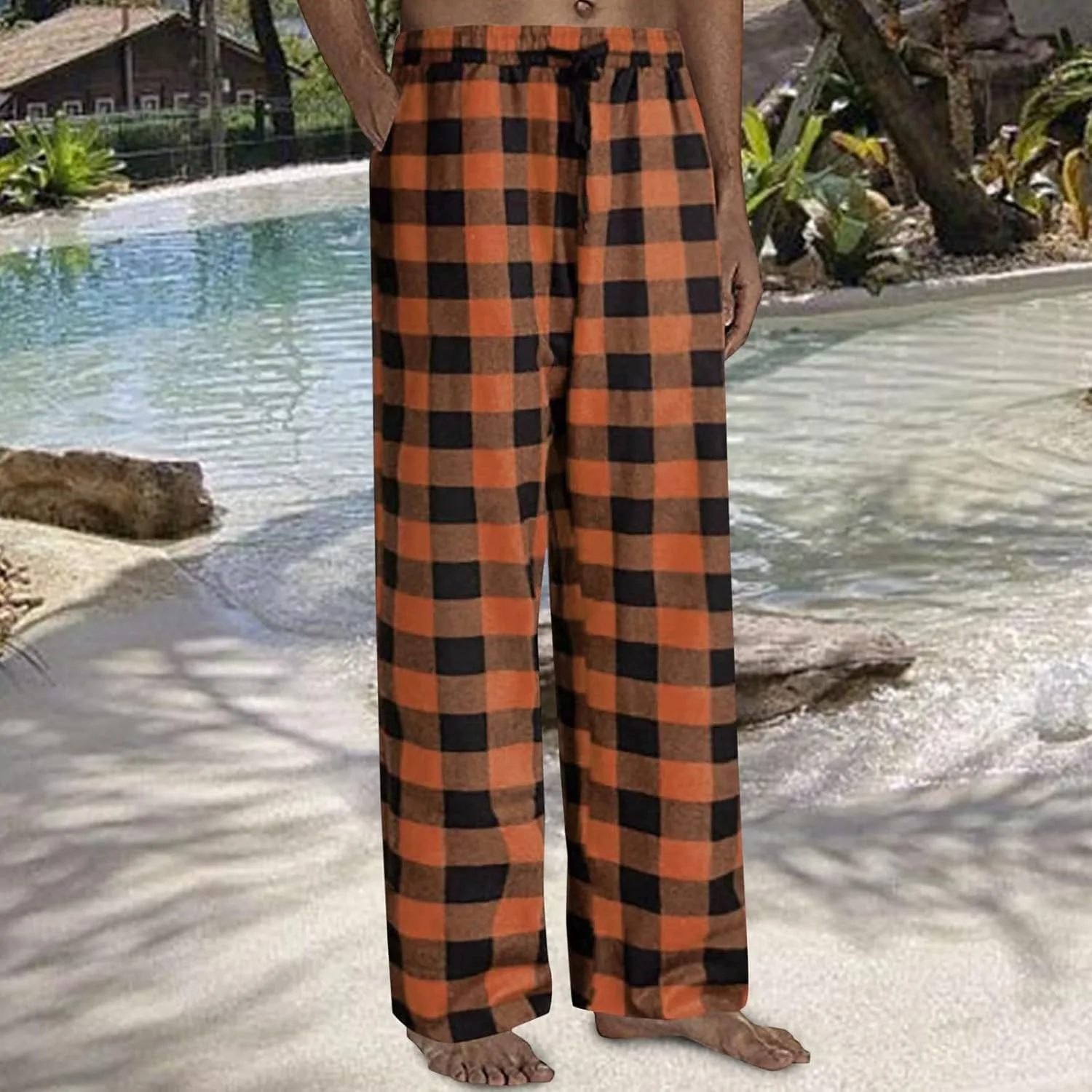 Mens Pajama Pants Rayon Made Men's Spring Summer Autumn and Winter Classic Fashion Mens Lounge Pants with Pockets