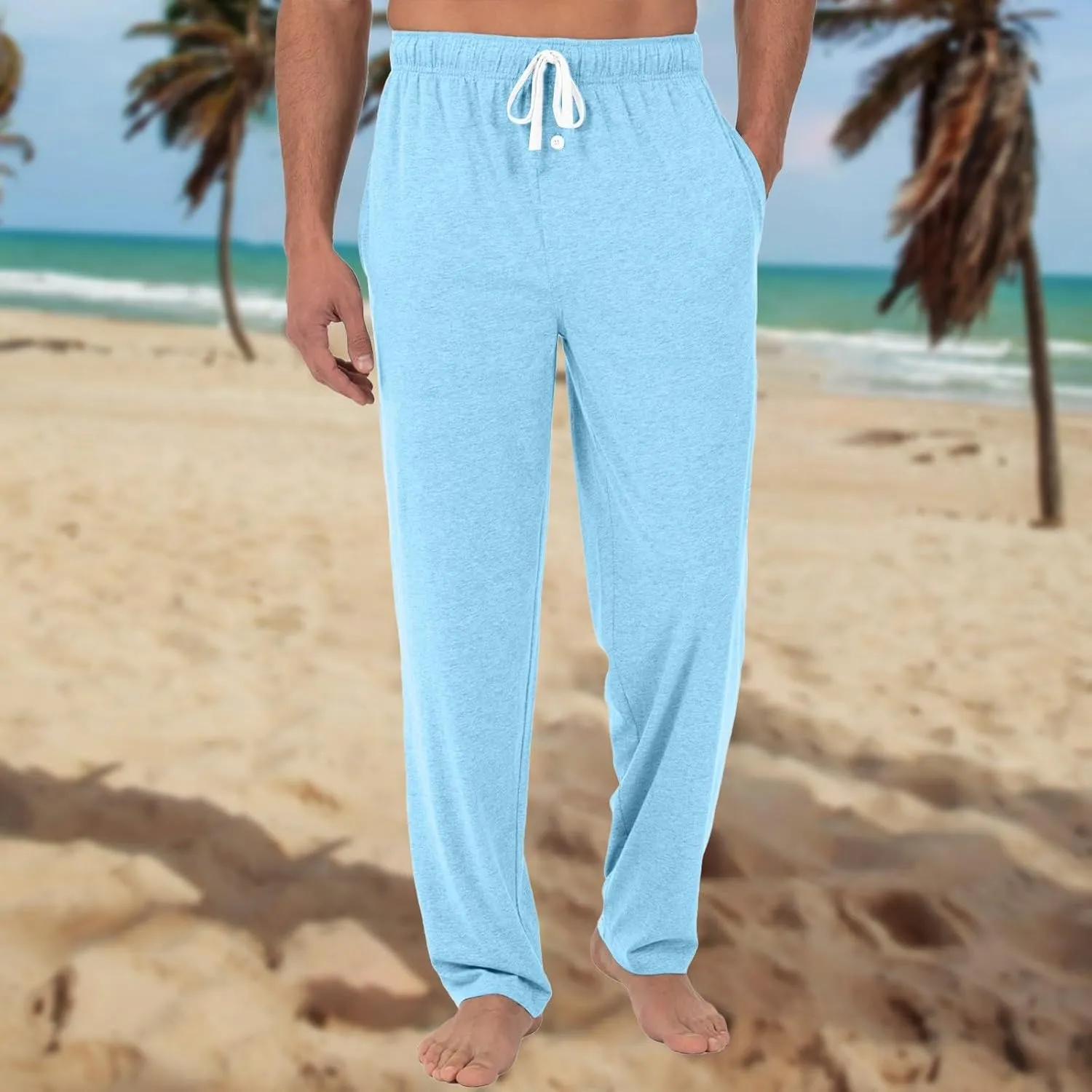 Mens Pajama Pants Soft Comfy Drawstring Waist Sleep Lounge Pants with Pockets Loose Cotton Pajama Bottoms Sleepwear
