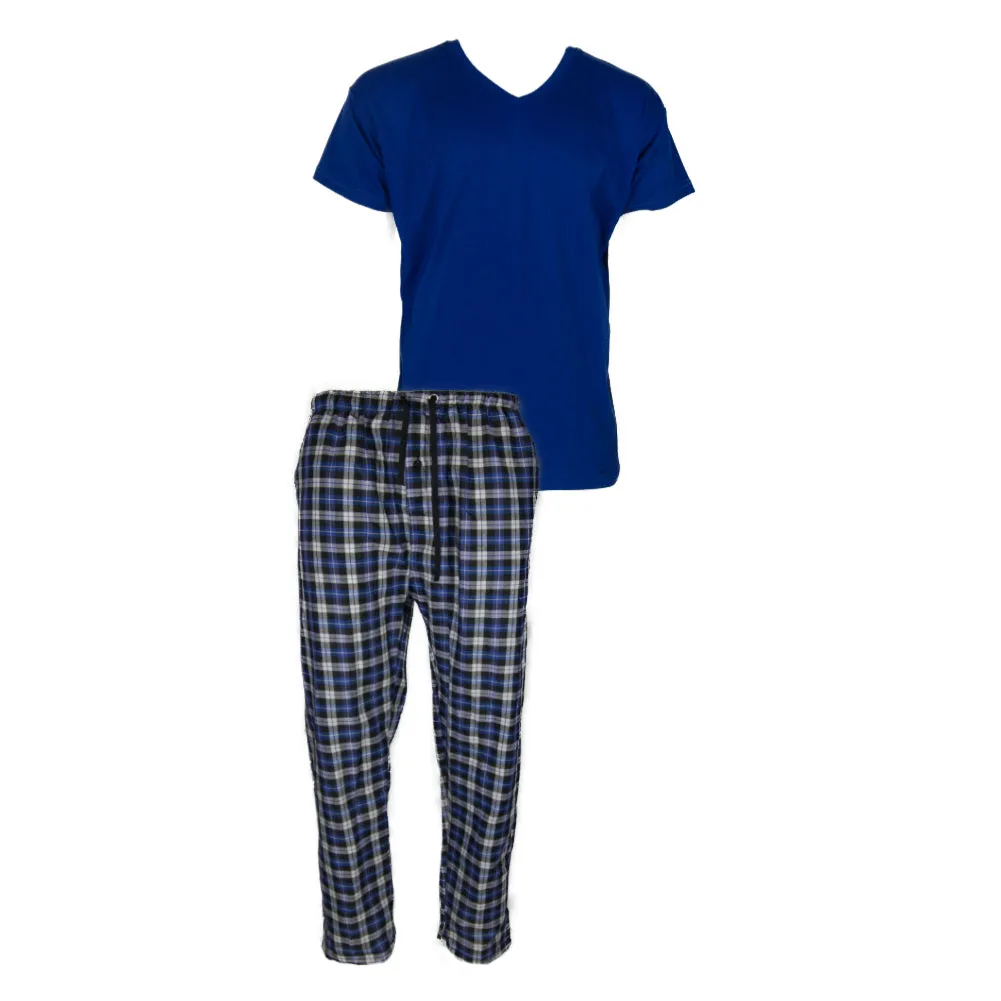Men's Pajama Set Plaid Super Soft 2pcs Short Sleeve Top & Bottom Cozy Lounge Set