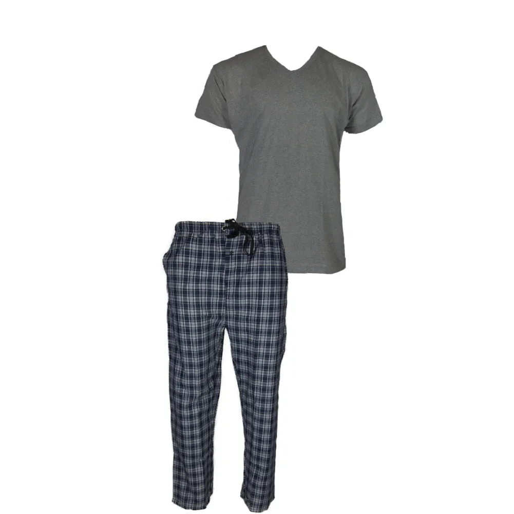 Men's Pajama Set Plaid Super Soft 2pcs Short Sleeve Top & Bottom Cozy Lounge Set