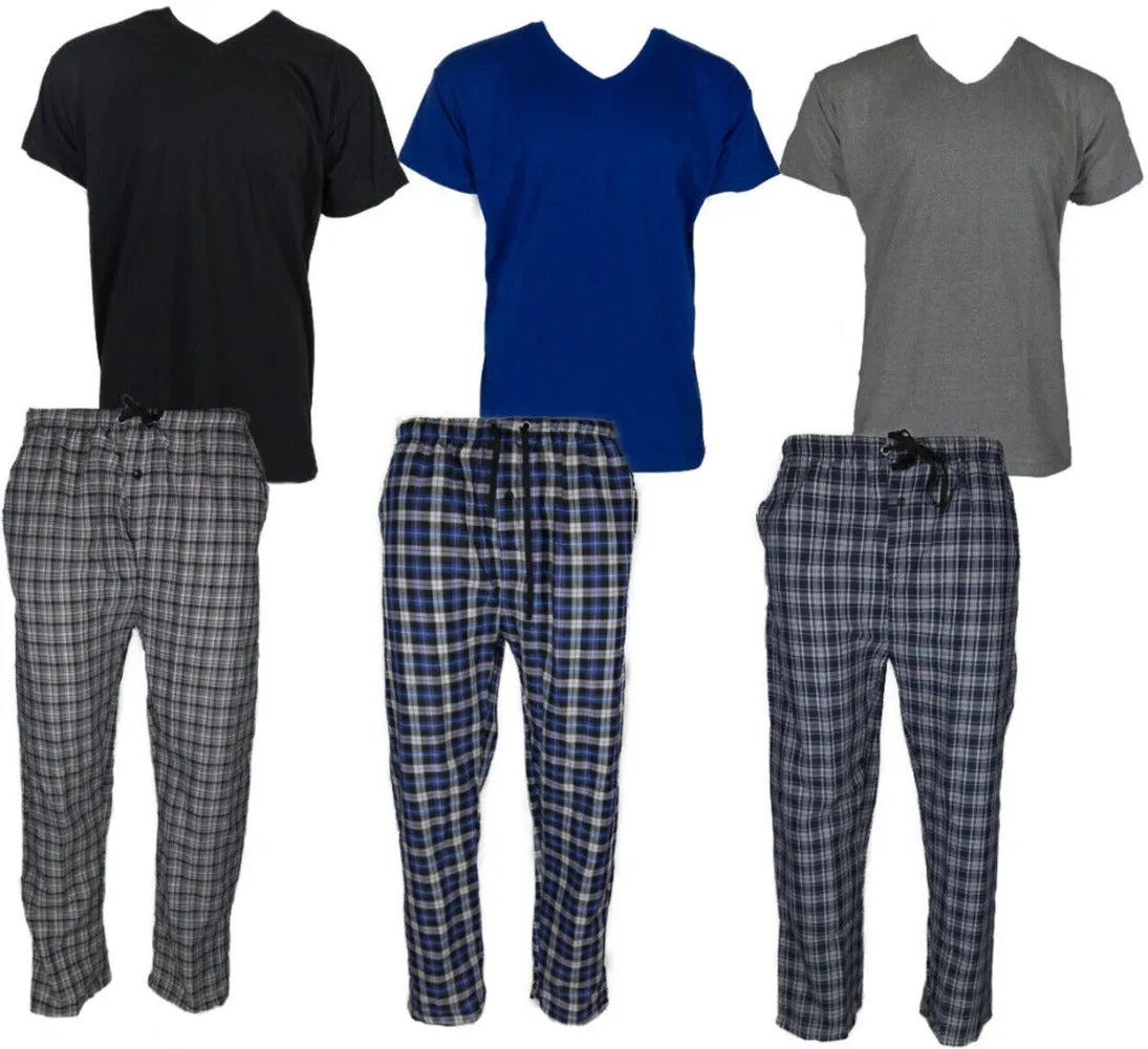 Men's Pajama Set Plaid Super Soft 2pcs Short Sleeve Top & Bottom Cozy Lounge Set