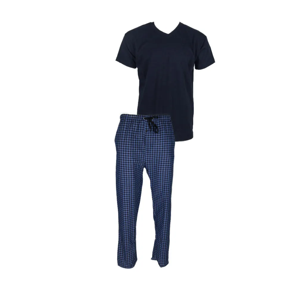 Men's Pajama Set Plaid Super Soft 2pcs Short Sleeve Top & Bottom Cozy Lounge Set