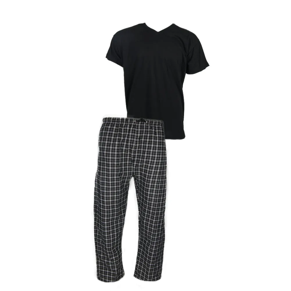 Men's Pajama Set Plaid Super Soft 2pcs Short Sleeve Top & Bottom Cozy Lounge Set