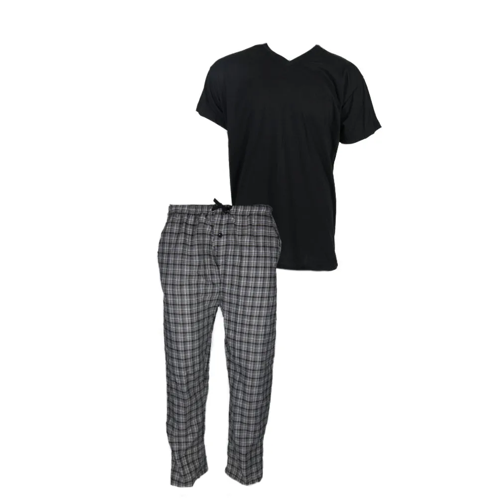 Men's Pajama Set Plaid Super Soft 2pcs Short Sleeve Top & Bottom Cozy Lounge Set