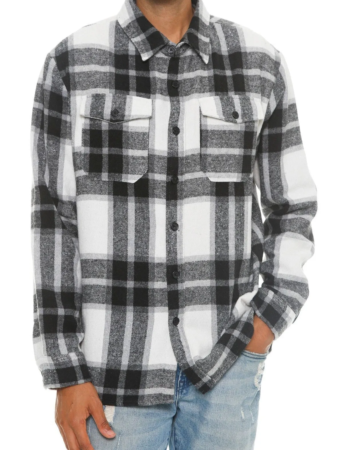 Men's Plaid Soft Flannel Shirt in Black/White