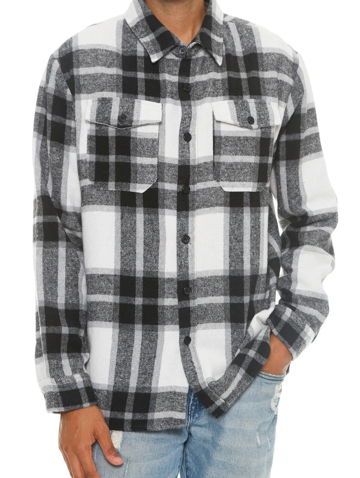 Men's Plaid Soft Flannel Shirt in Black/White