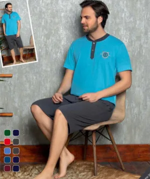 Men's Plus Size V-Neck Short Sleeve Pajamas Set-8222