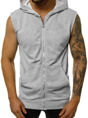 Men's Sleeveless Fitness Hooded Shirts with Zipper