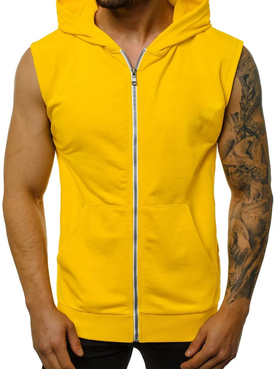 Men's Sleeveless Fitness Hooded Shirts with Zipper