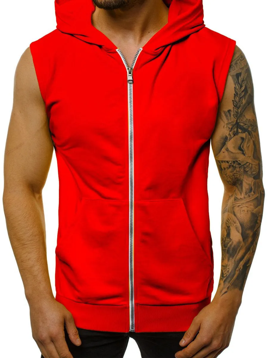 Men's Sleeveless Fitness Hooded Shirts with Zipper