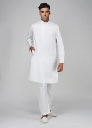 Men's White Dobby Kurta Pajama Set