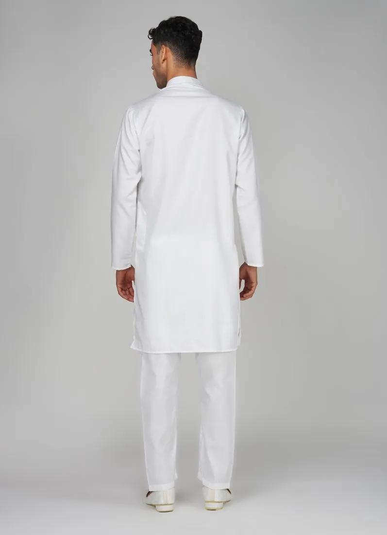 Men's White Dobby Kurta Pajama Set