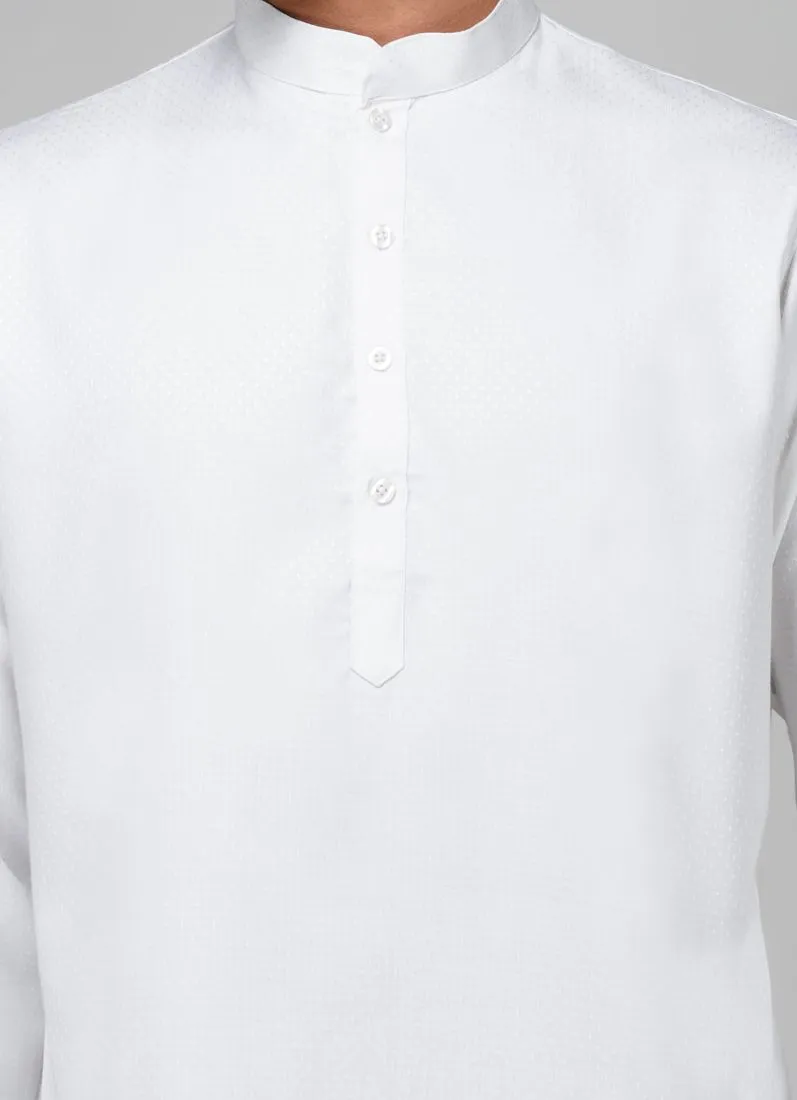 Men's White Dobby Kurta Pajama Set