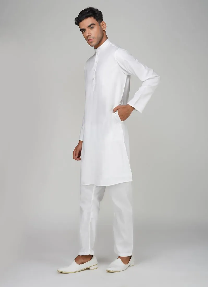 Men's White Dobby Kurta Pajama Set