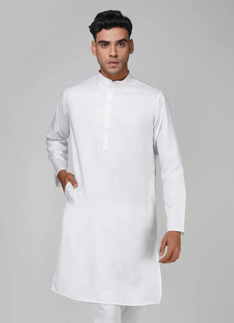 Men's White Dobby Kurta Pajama Set