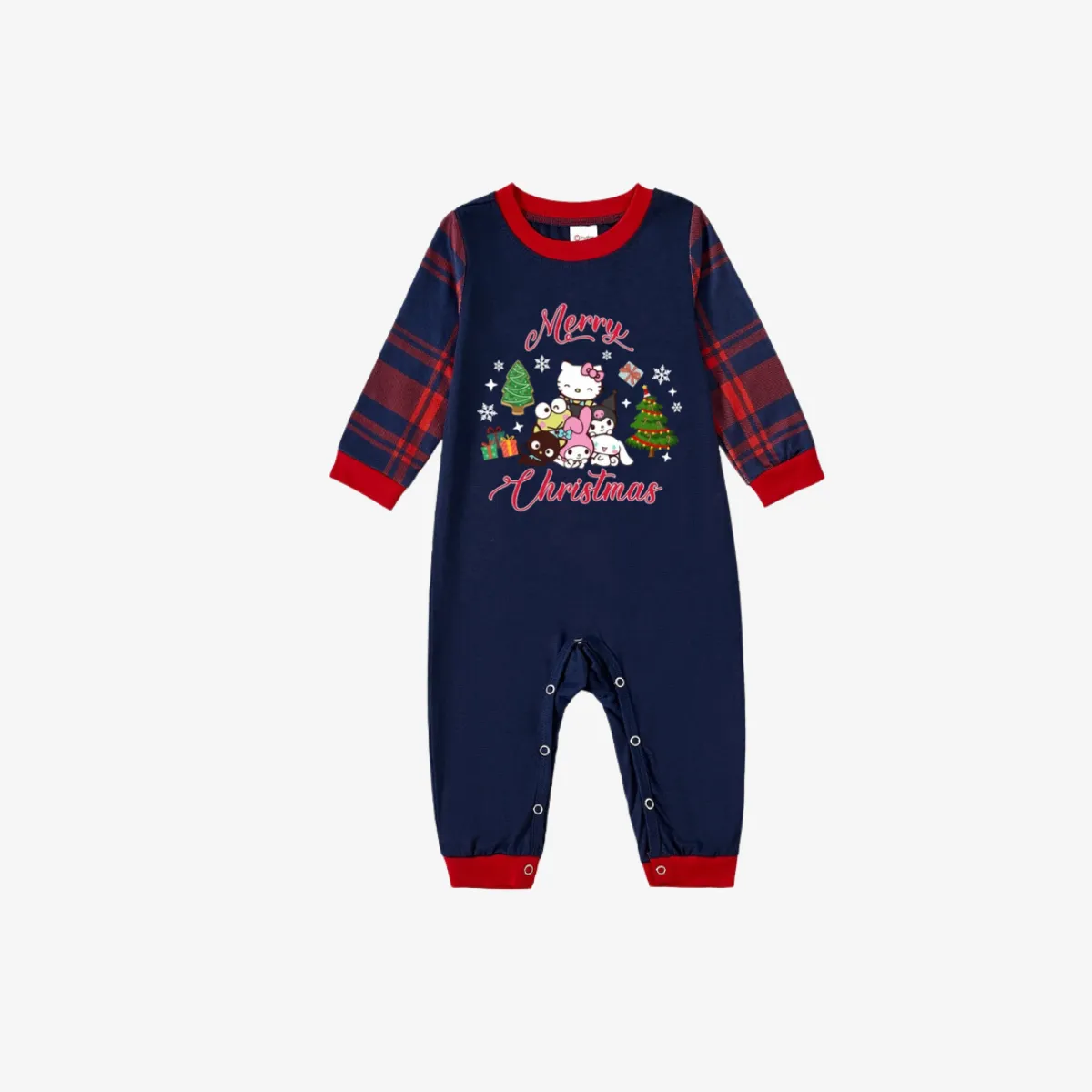 Merry Christmas Red Letter And Sanrio Cartoon Pattern Blue&Red Plaid Family Pajama Sets