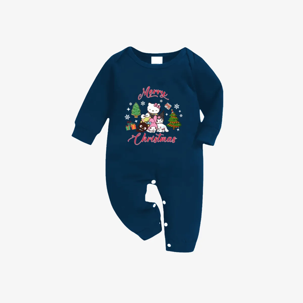 Merry Christmas Red Letter And Sanrio Cartoon Pattern Sky Blue Plaid Family Pajama Sets