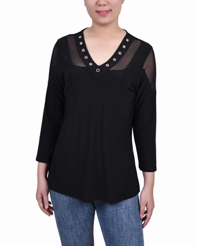 Petite Long Sleeve Top With Mesh Insets LatticeKnit LowProfileZipperSystem