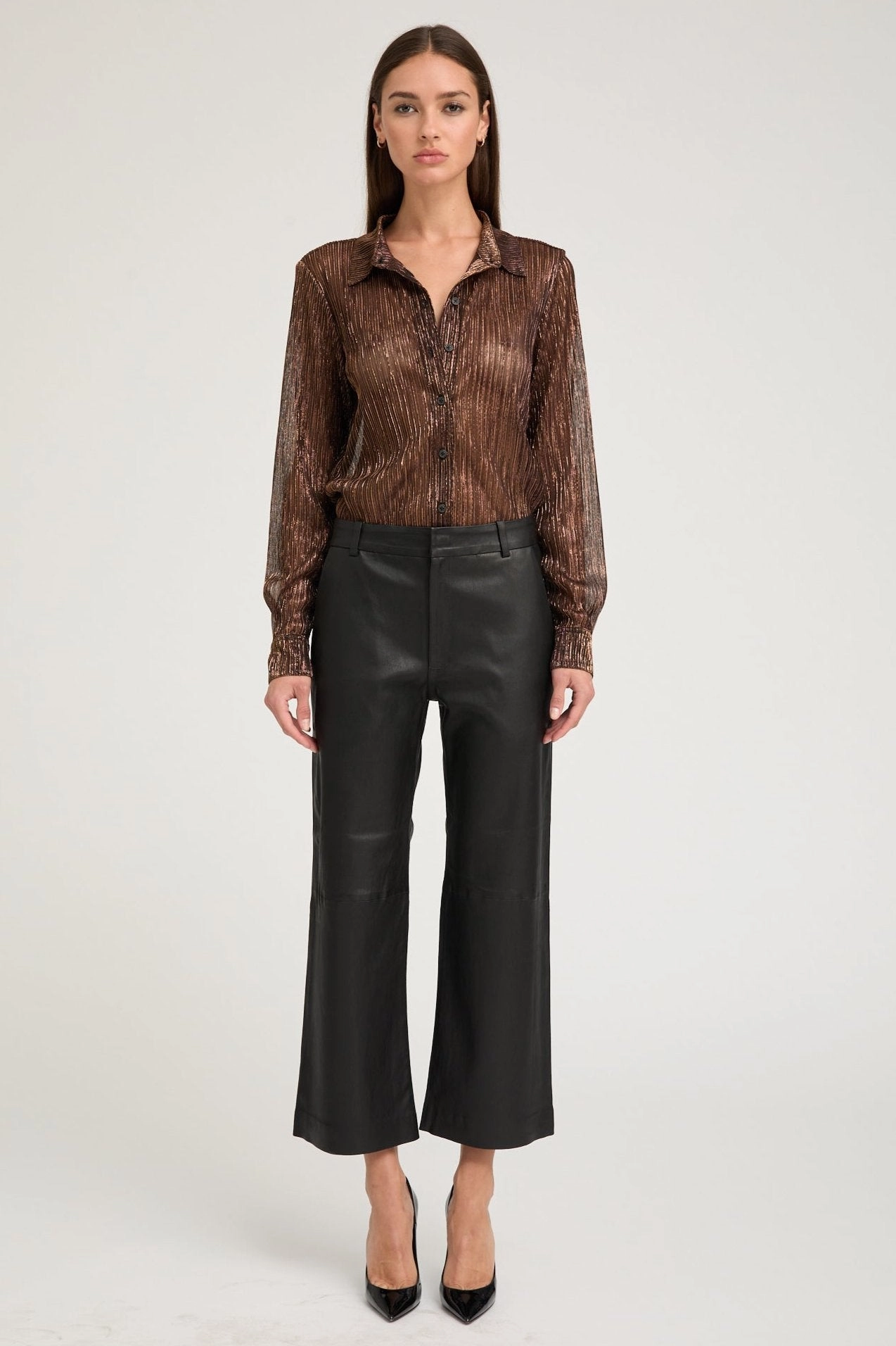 Metallic Bronze Fitted Button Down AntiStaticFabric