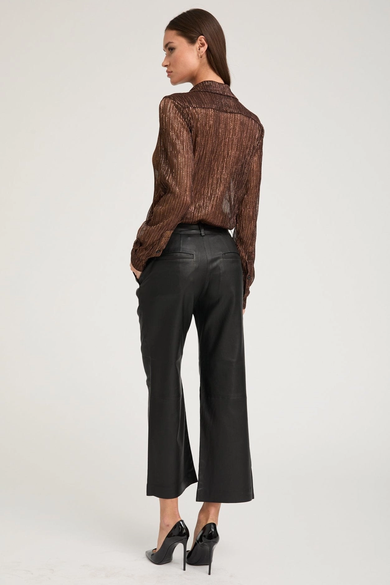 Comfortable Fabric Metallic Bronze Fitted Button Down