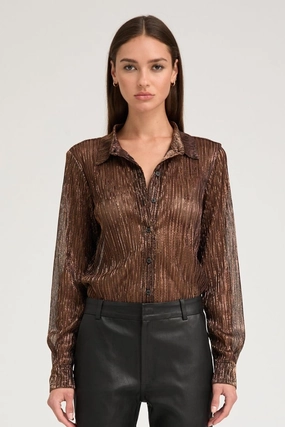 Metallic Bronze Fitted Button Down HiddenStoragePocket Durable Double Stitching