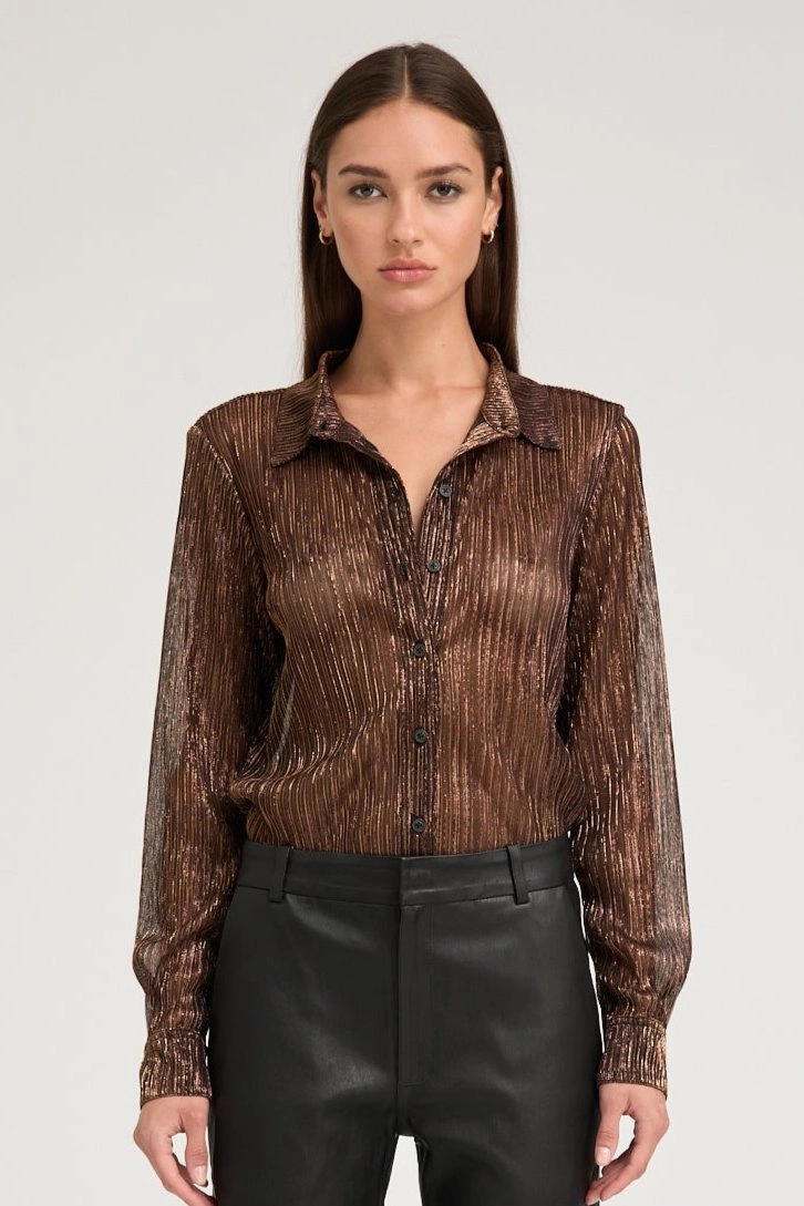 Metallic Bronze Fitted Button Down HiddenStoragePocket Durable Double Stitching