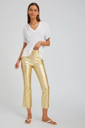 Loose Fit Plus Size Metallic Gold Leather Crop Flare
