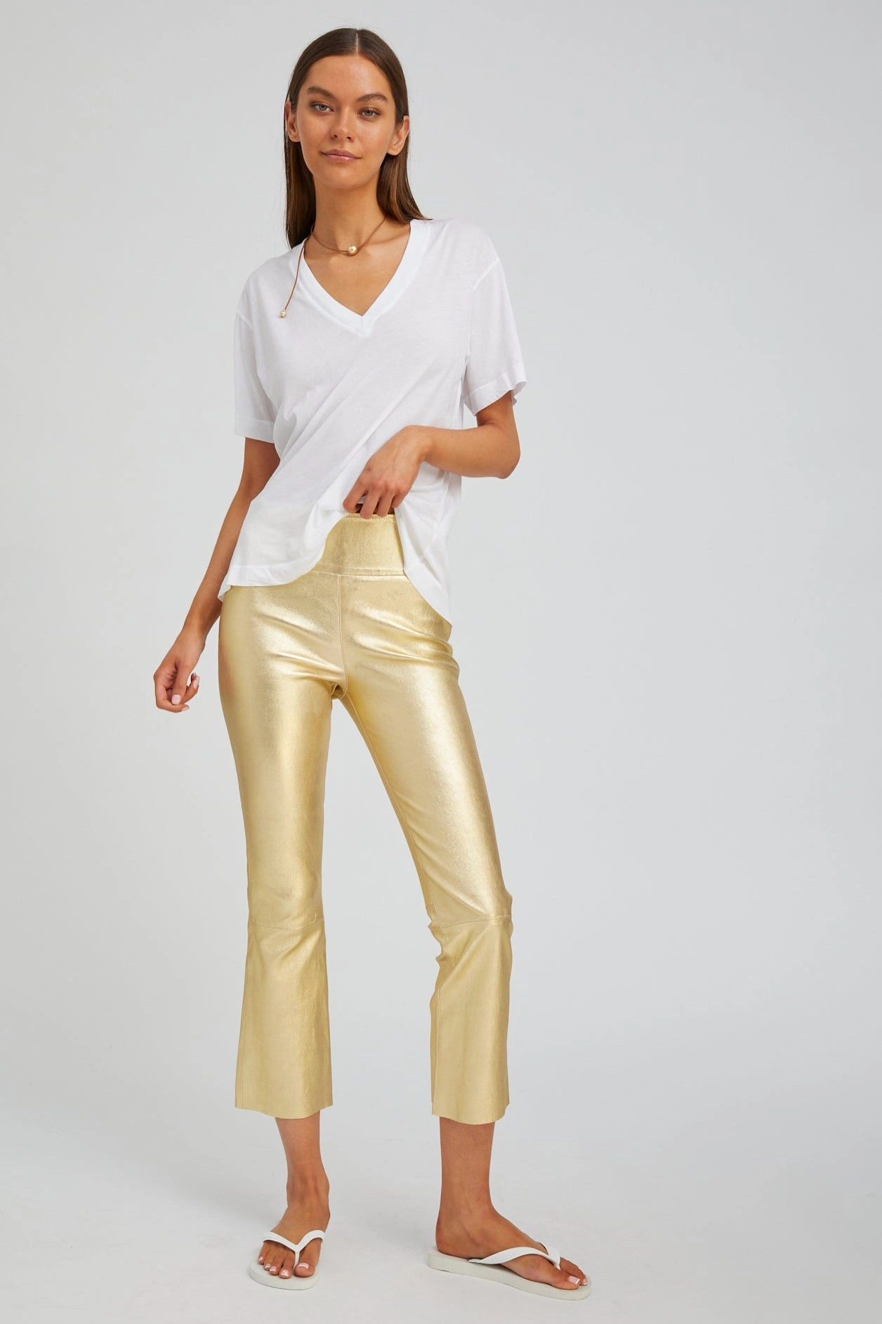 Metallic Gold Leather Crop Flare Active Design