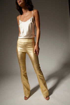 Feminine Fit Minimalist Design Metallic Gold Leather Micro Flare