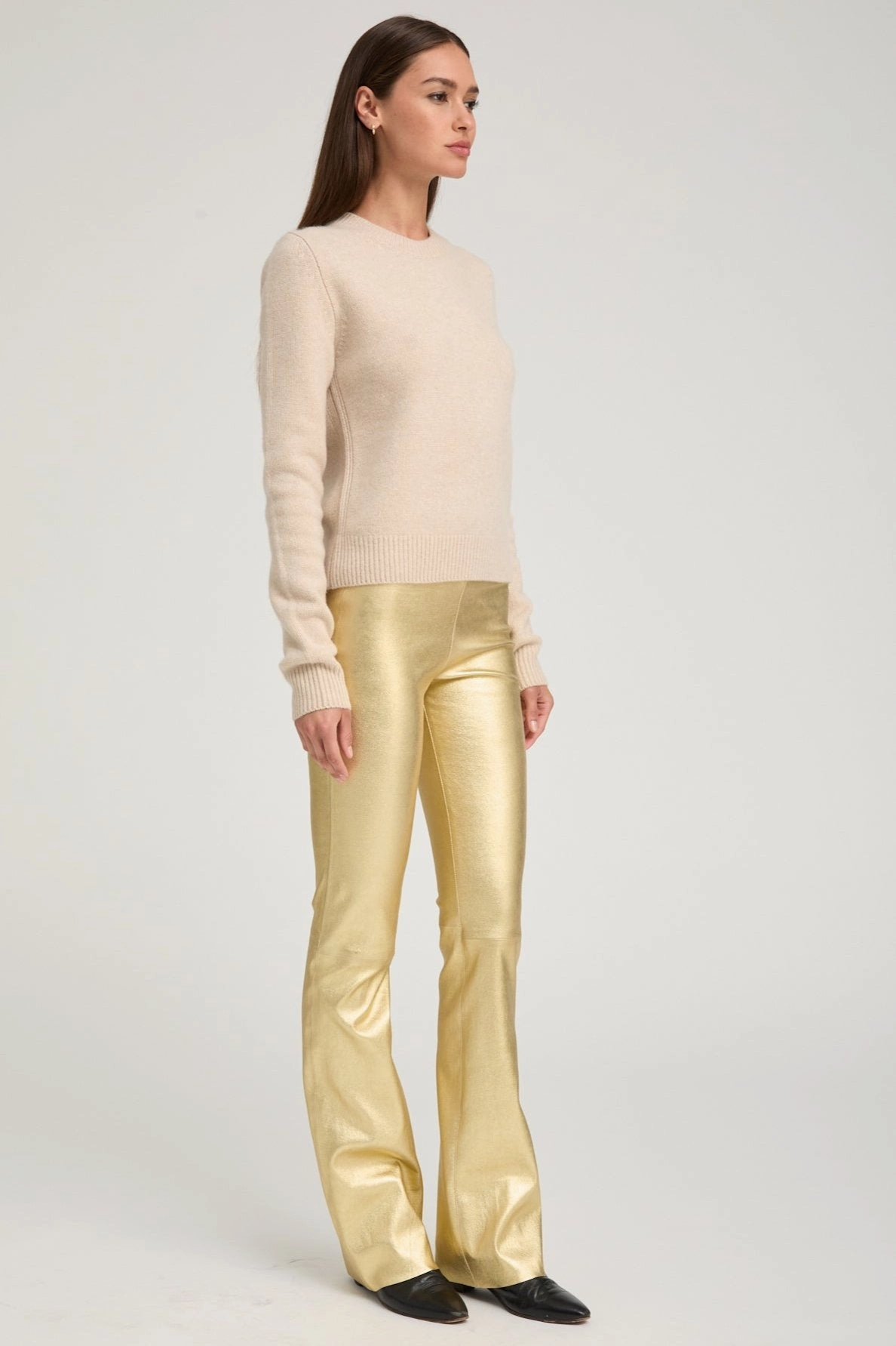 Metallic Gold Leather Micro Flare Contoured Feel