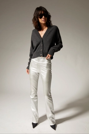 Postpartum Fit Summer Wear Sporty Look Metallic Silver Leather Micro Flare