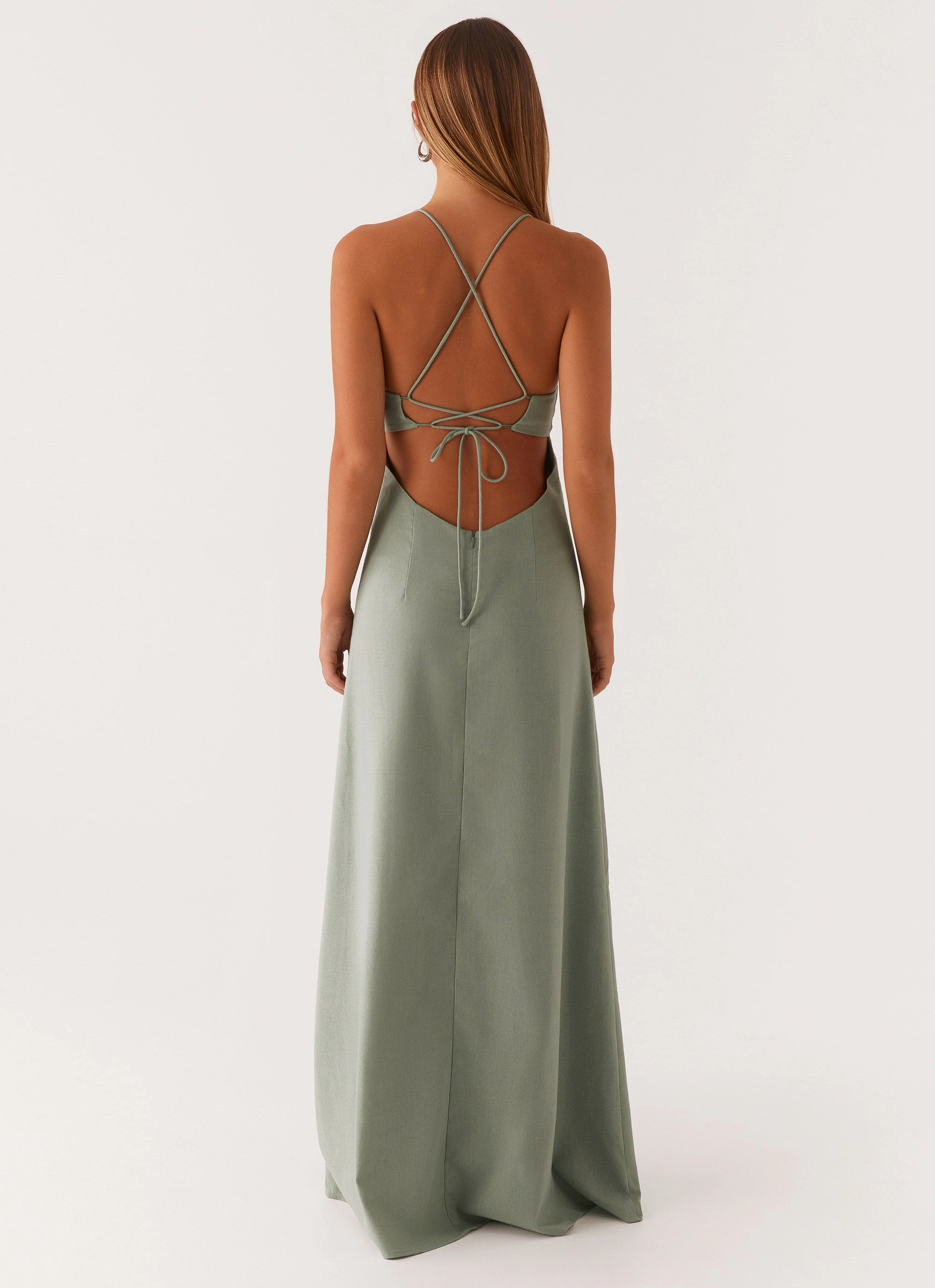 Middle Ground Linen Maxi Dress - Sage Chic Waist