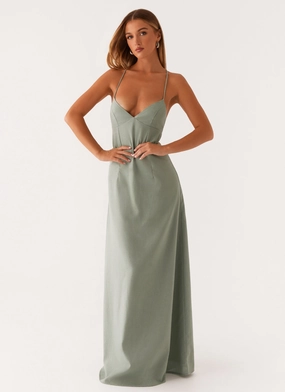 Middle Ground Linen Maxi Dress - Sage ReversibleStyle