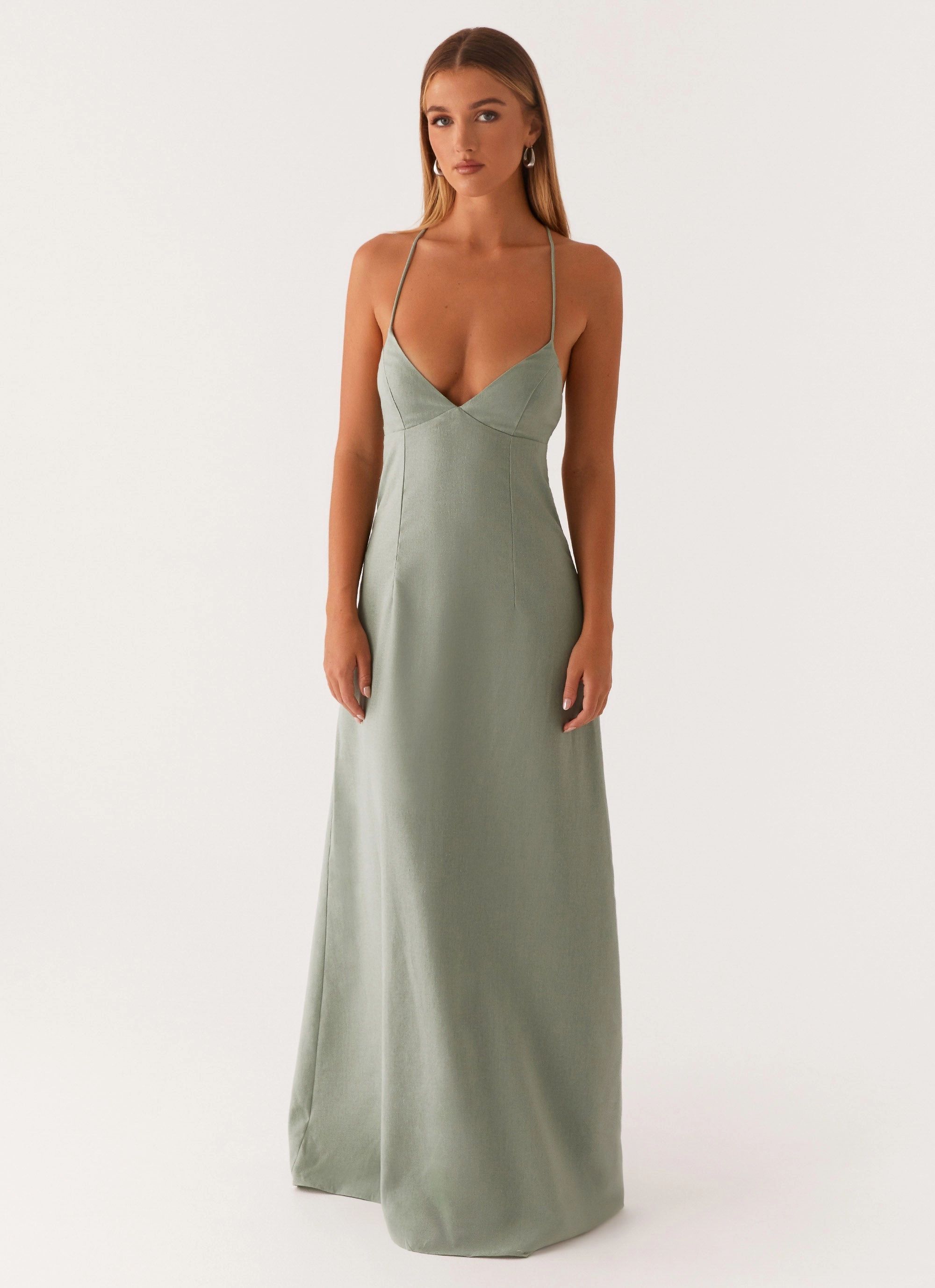 Middle Ground Linen Maxi Dress - Sage Effortless Fit Design Evening Look