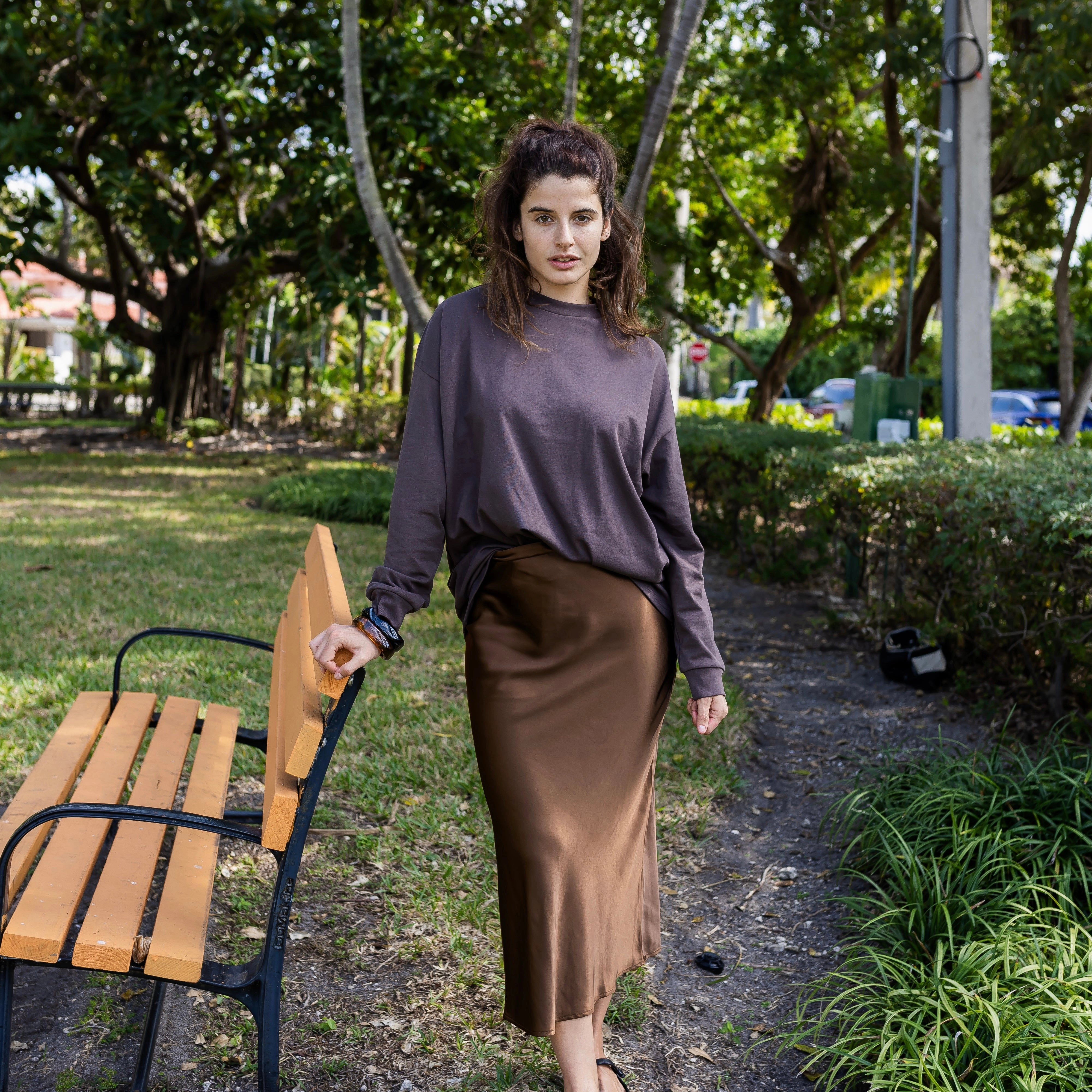 Midi Slip Skirt | Chocolate Elegant Look