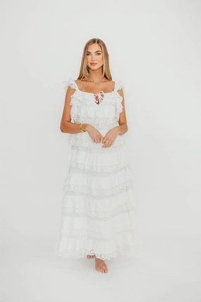 Mikayla 100% Cotton Lace and Gauze Contrast Tiered Maxi Dress in Off-White *Final-Sale* Playful and flirty dress Feminine Look