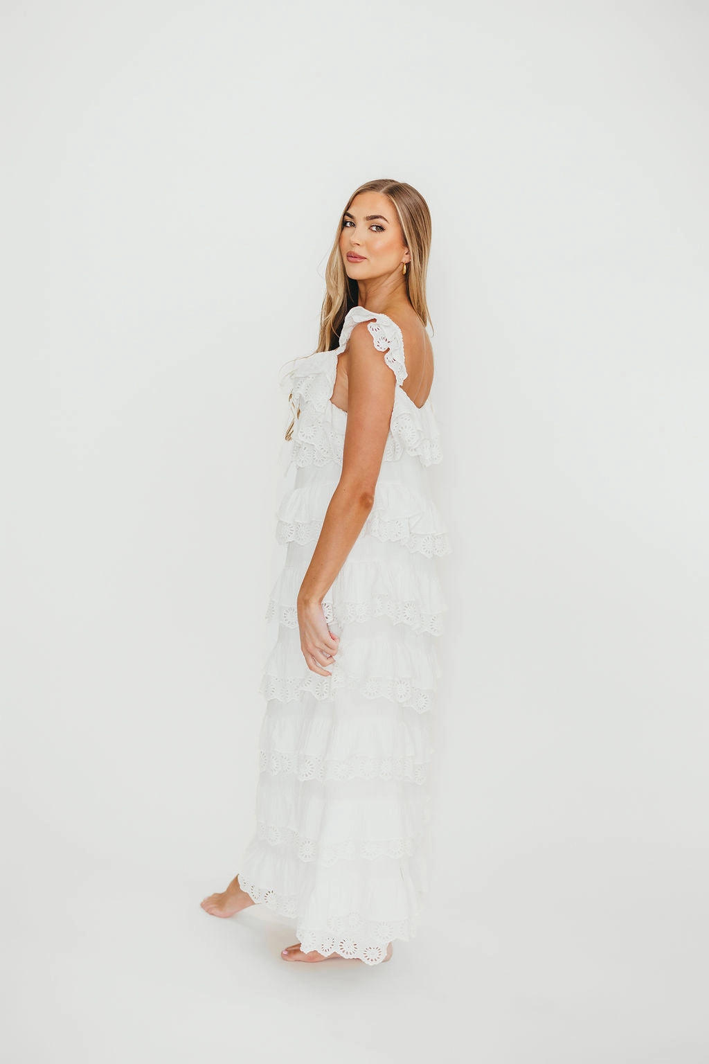 Mikayla 100% Cotton Lace and Gauze Contrast Tiered Maxi Dress in Off-White *Final-Sale* soft elegance