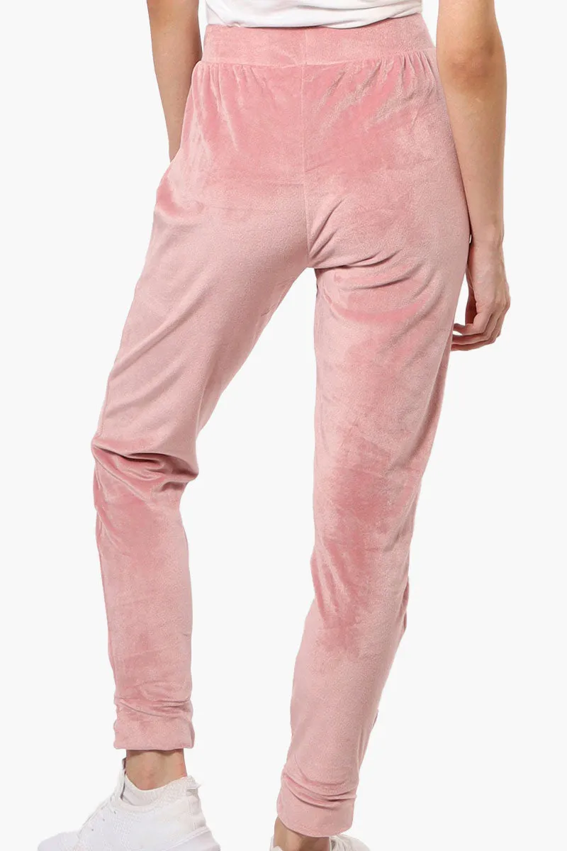 Mikk Tie Waist Velour Plush Pajama Pants - Pink