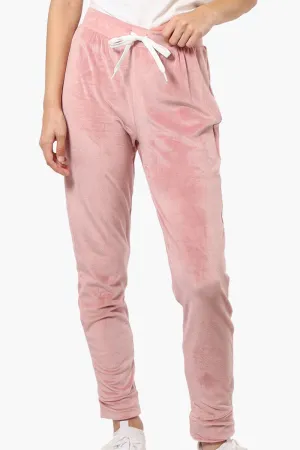Mikk Tie Waist Velour Plush Pajama Pants - Pink