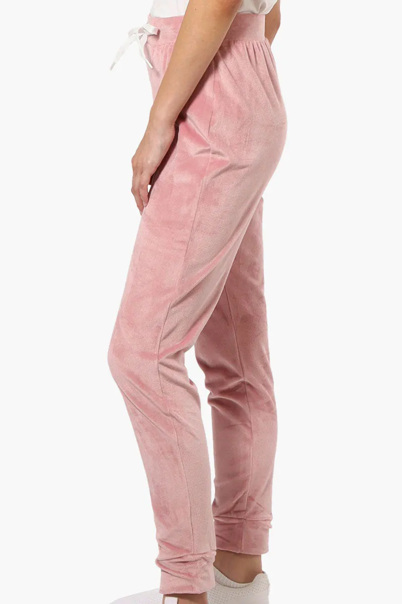 Mikk Tie Waist Velour Plush Pajama Pants - Pink