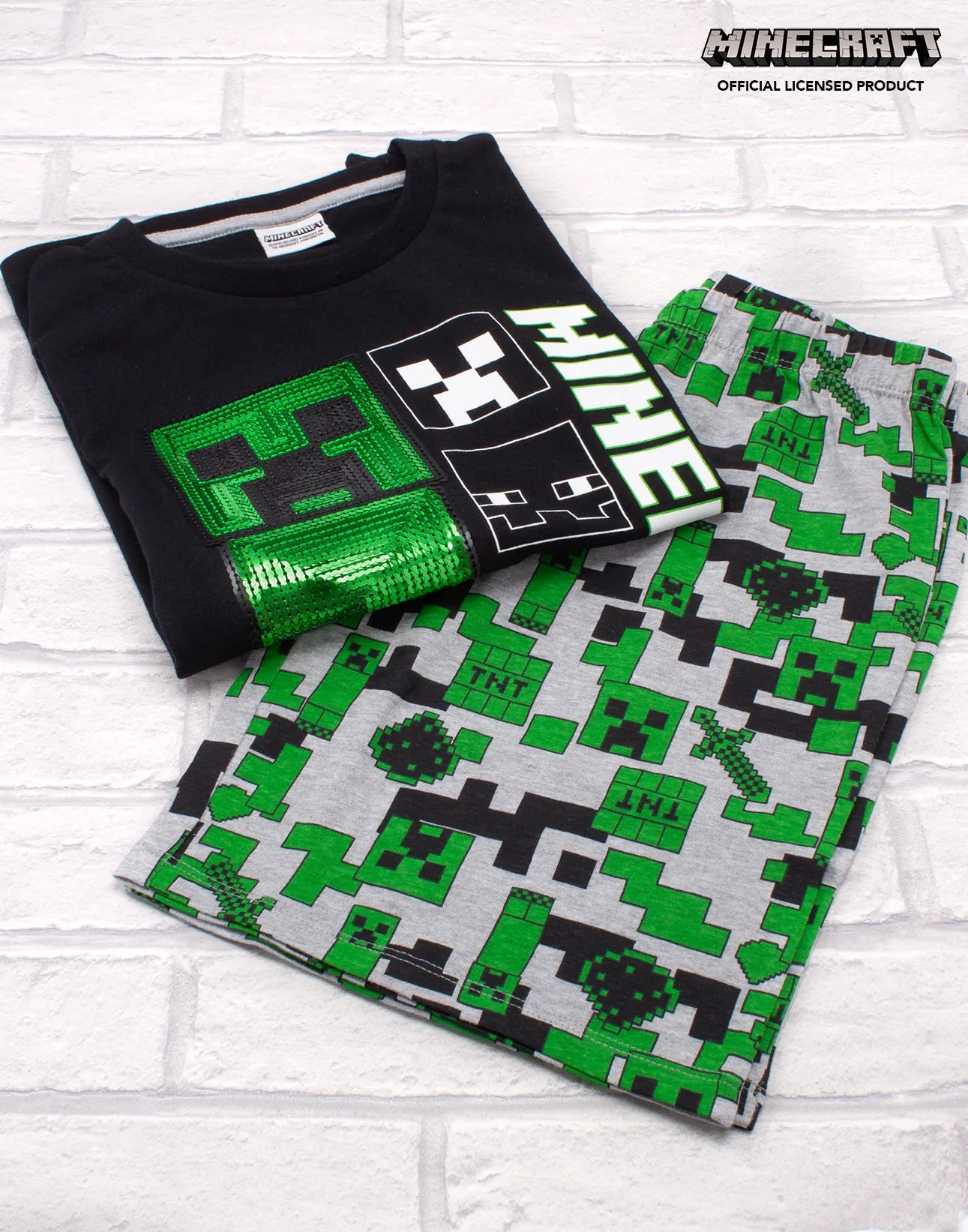 Minecraft Boys Pyjamas Set Top And Shorts Kids Gamer - Black