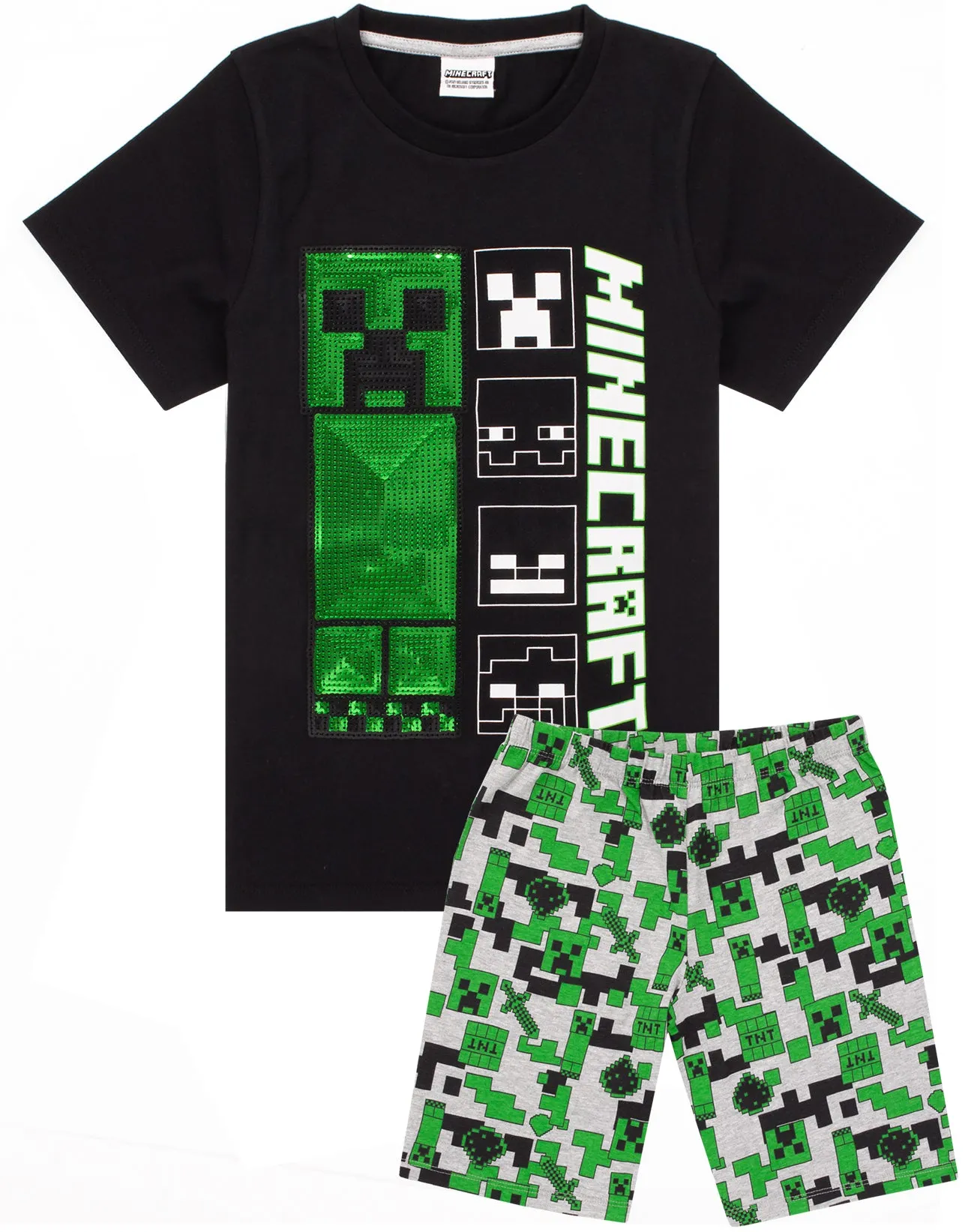 Minecraft Boys Pyjamas Set Top And Shorts Kids Gamer - Black
