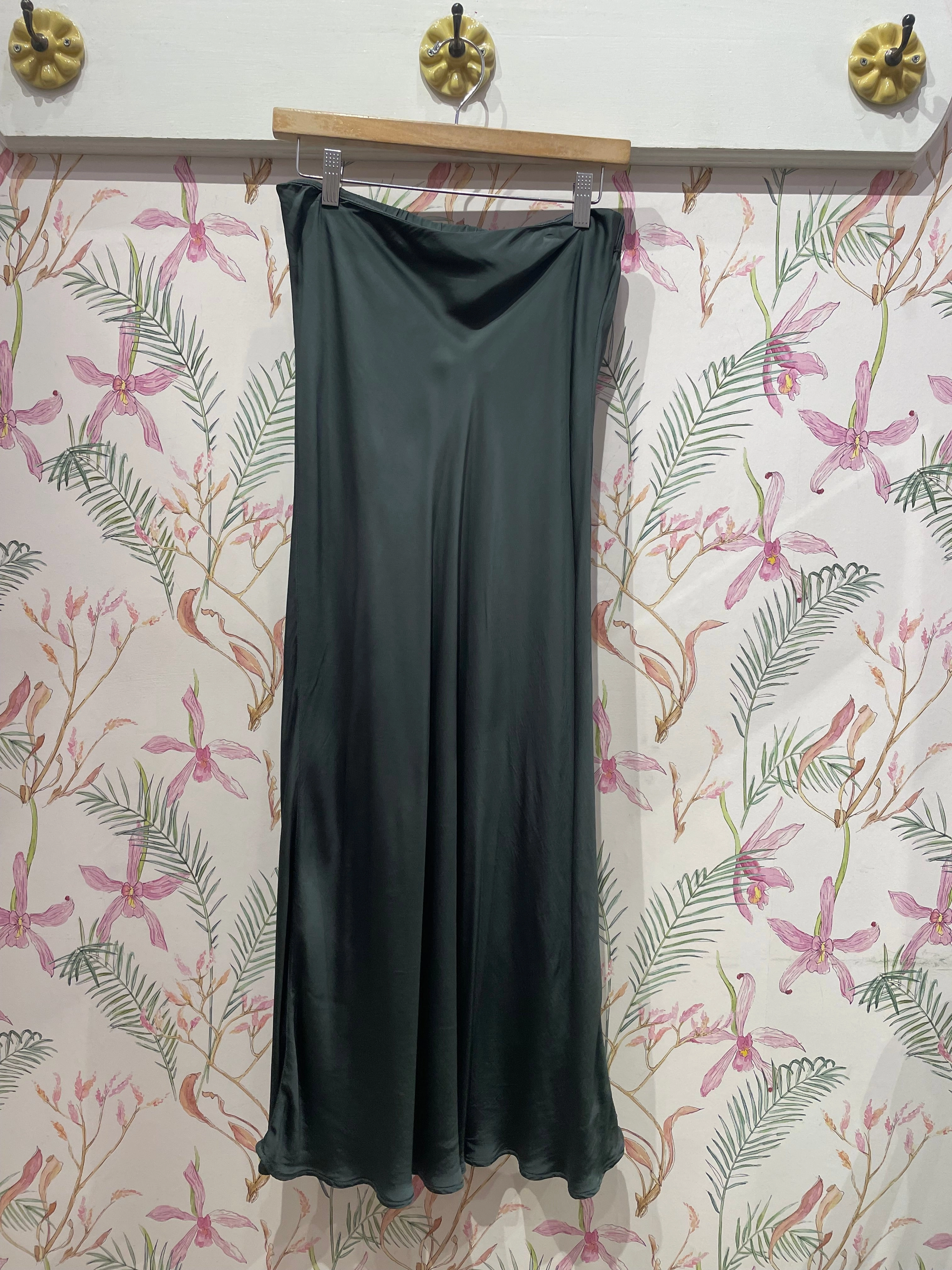 Cadence Satin Skirt in Marsh Outfit Vibes Cozy Vibe