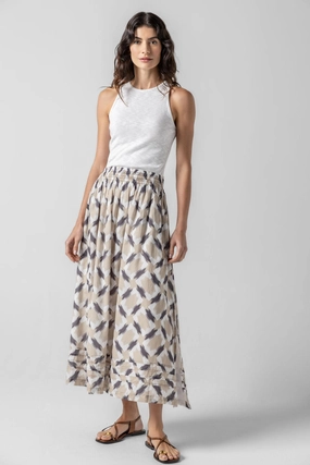 Light Comfort Easy Layer Shirred Elastic Waist Skirt in Natural Ikat